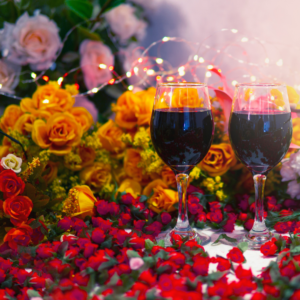 Red Wine on a bed of flowers