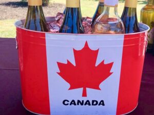 Wine in a Canaday Day sign Ice bucket.